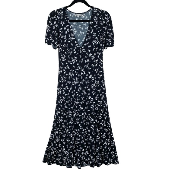 REFORMATION Locklin Floral Print Dress in Black Sz 4 Cottagecore Feminine Midi - Picture 2 of 15